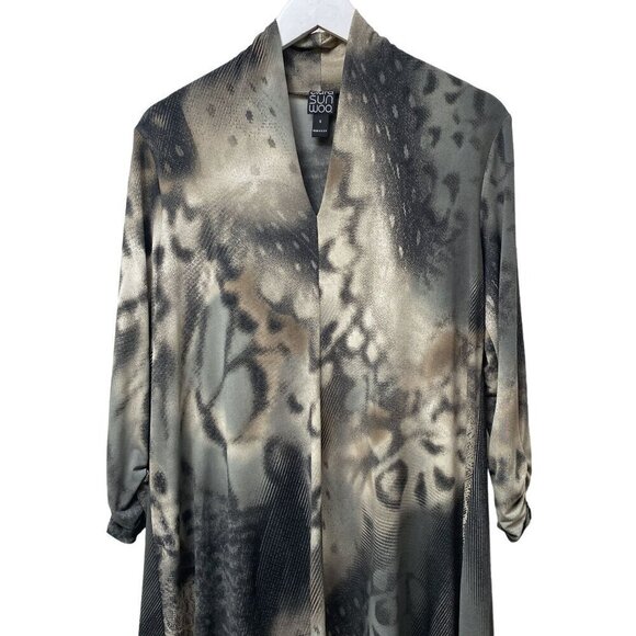 CLARA SUN WOO Tunic Top Small Stretch Jersey Artsy Modern Gray Print 3/4 sleeve - Picture 6 of 11